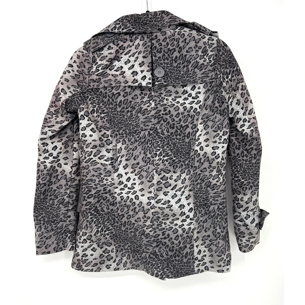 Anthropologie Joujou Gray Leopard Trench Short Double Breasted Jacket Large‎ EUC